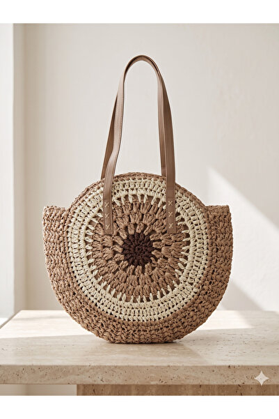 Luminos Butik Καφέ Μπεζ Ψάθινη Τσάντα CNT1005