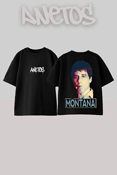 Anetos Μπλουζάκι Tony Montana με στάμπα στην πλάτη, βαμβακερό, μαύρο, oversize