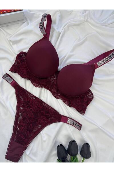 ROZENİN LINGERIE Set sutien cu susținere, cu detalii din dantelă și micro-str...
