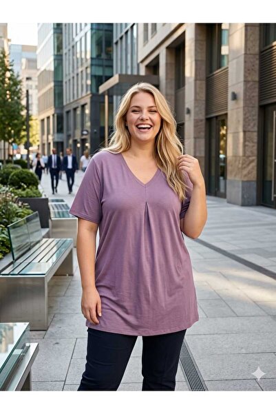 Asel Μπλούζα Λύκρα με μαλακές ραφές και λαιμόκοψη V σε μεγάλο μέγεθος