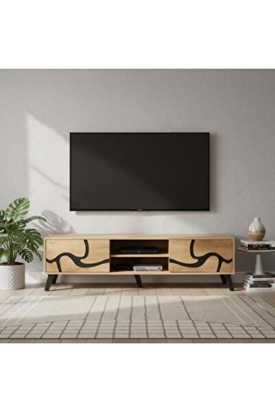 BAYTI Rectangular Tv Table Malaysia Wood 160 cm - Beige & Black