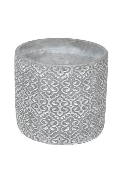 Zâna Casei Λευκή Στρογγυλή Μάσκα Γλάστρας με Ανάγλυφο Σχέδιο Ø13.5x12.5cm - 1.2L