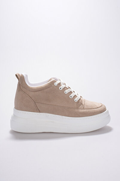 BENNU DERMO FASHİON Women's Hidden Heel Sports Shoes Beige