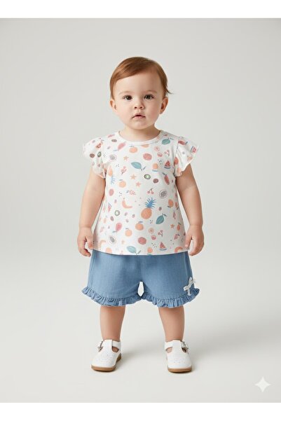 Bip Baby طقم شورت صيفي للفتيات الصغيرات (بنقشة الفواكه)