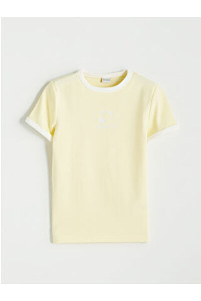 LC Waikiki New Season Yellow Crew Neck Short Sleeve Printed Girls' T-Shirt