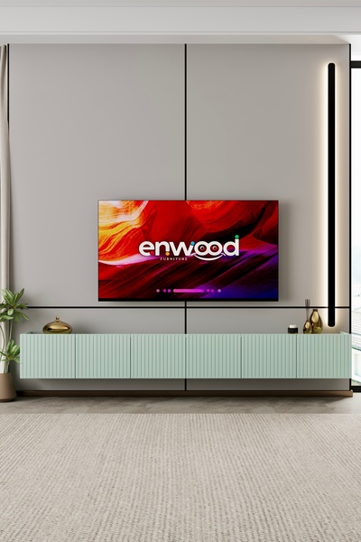 enwood Capella TV Ünitesi Mint yeşili MDF 6 kapaklı 240 cm duvara monte