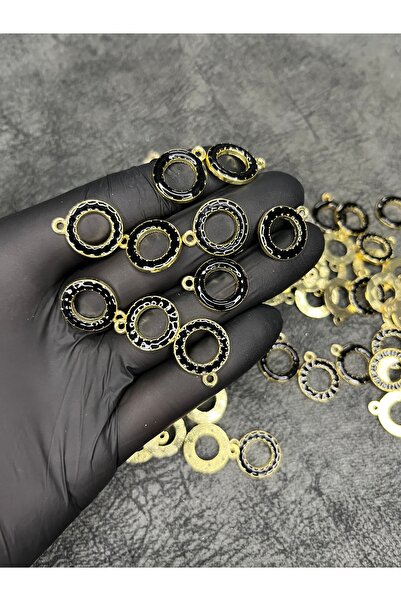 Mos Tespih 10 Adet Siyah Yuvarlak Kolye Ucu Gold Kolye Aparatı