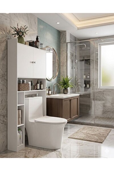 Rual Klozet Üstü Banyo Organizer Düzenleyici Dolap 75x180cm Standart Klozetle...
