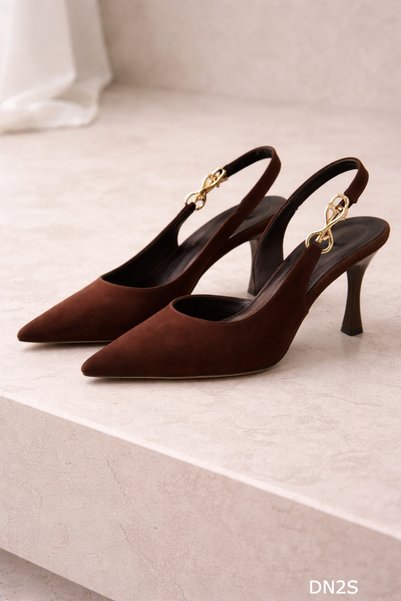 DN2S Women's Stylish Gold Accessory Slingback Suede Evening Dress Stiletto Heeled Shoes