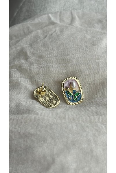 DİESMOONCO Floral Patterned Pearl Tipped Vintage Model Design Earrings