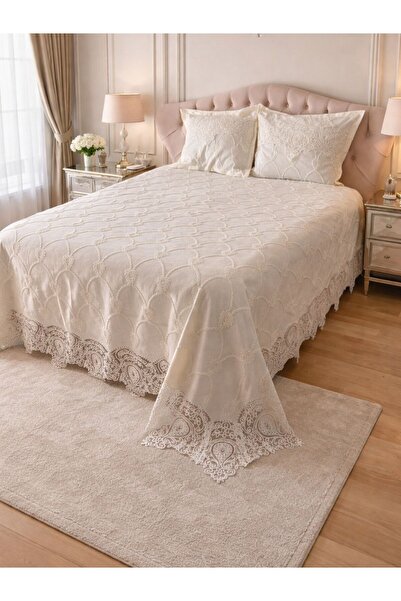Zeren Home Çeyizlik Premium Bedspread Set |   Lace Embroidered Luxury Pique S...