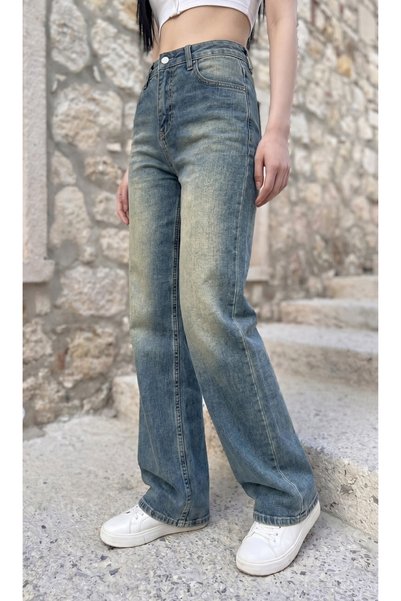 alanora Women's High Waist Vintage Faded Effect Palazzo Jean