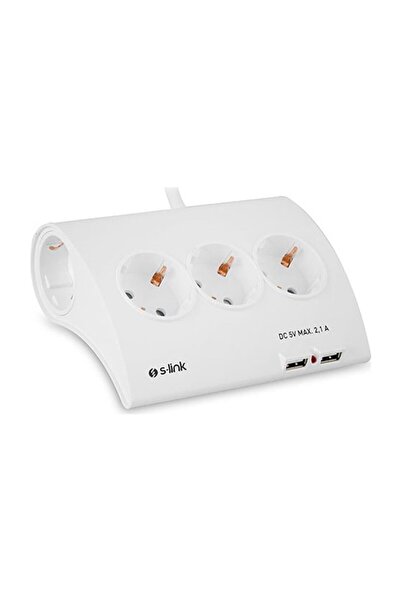 S-LINK SPG9-5-15 Akım Koruma ve 2 Adet 2.1A Usb Şarj Soketli Beşli Masaüstü G...