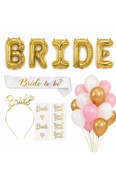 party mix Gold Bride To Be Bekarlığa Veda Seti Kuşak Taç Dövme Bride Folyo Ba...