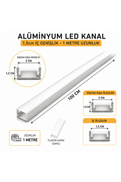 Home Alüminyum LED Kanal 1m 15mm İç Genişlik 20mm Dış Ölçü Şerit Led Profil K...