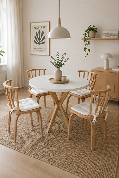 weltwood 4 Kişilik İskandinav Yuvarlak Masa ve 4 İtalyan Sandalye seti | %100...