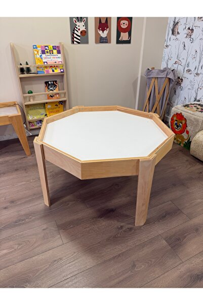 LiliKids Sekizgen Kum Masası | Kayın Kontraplak | 4 Çocuk | Duyusal Oyun | An...