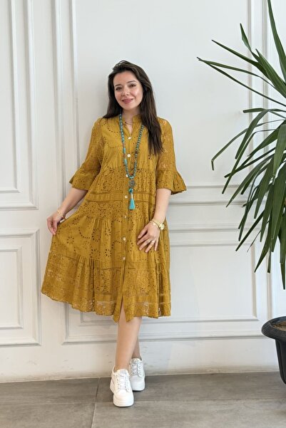 yb yağmur butik Lace Short Sleeve Cotton Dress