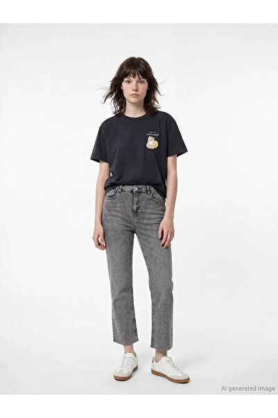 LC Waikiki Γυναικείο μπλουζάκι Anthracite Crew Neck με τύπωμα