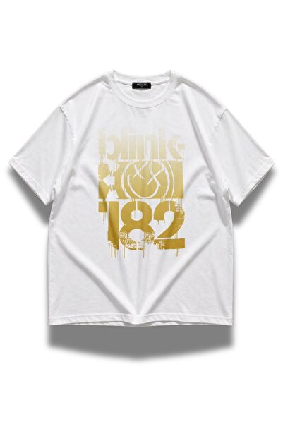 Fuddy Moda Μπλουζάκι Unisex Oversize με χρυσό τύπωμα Blink-182 και θέμα ροκ σ...