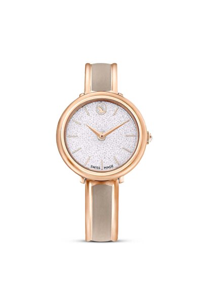 Swarovski Crystalline Bangle Saat Swiss Made Metal Bracelet Beige Pink Gold C...