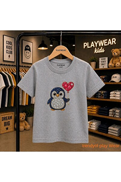 playwear Stoned Penguin Heart Printed 100% Children's Unisex T-Shirt 5 6 -7 8...