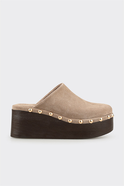 Elle Shoes Vizon Deri Kadın Terlik