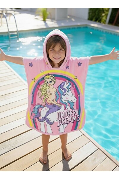 mirkidsclub Unisex Çocuk Panço Havlu Kapüşonlu Plaj & Banyo Havlusu %100 Pamu...