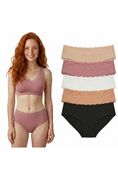 Lavint Homewear Πακέτο 5 τεμαχίων Γυναικεία εσώρουχα με δαντέλα και κοπή με λ...