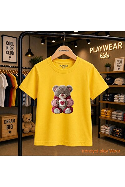 playwear Coffee Drinking Bear Printed 100% Kids' Unisex T-Shirt 5 6 -7 8-9 10...