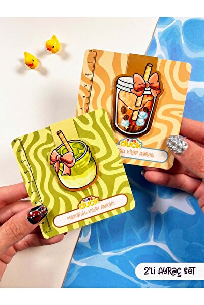 OverDuck Ice Latte & Matcha 2’li Mıknatıslı Kitap Ayracı Seti – Cute Coffee &...
