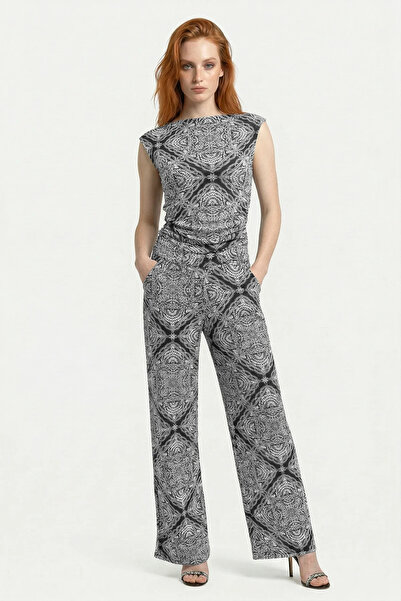 No Matter What Wide Leg Patterned Trousers with Elastic Waist