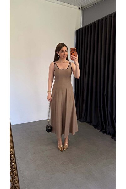 elif teke Biye Model Linen Dress Mink