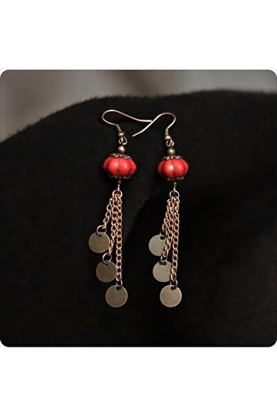 Birtakı'm Şeyler Red Natural Stone Authentic Hand Made Earring