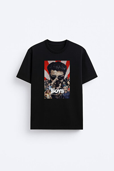 AYDESİGN Tricou unisex negru cu imprimeu The Boys, cu gât tip crew neck
