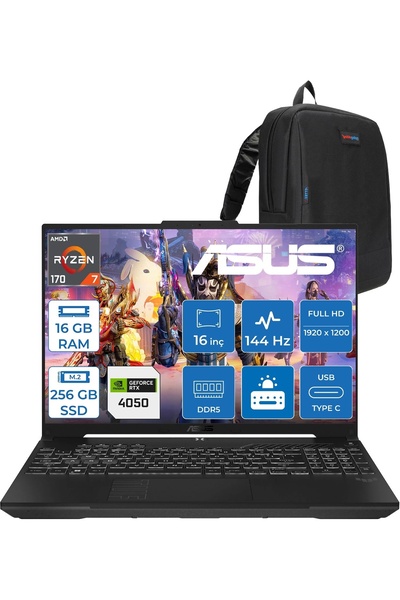 ASUS Tuf Gaming A16 (FA607NUQ-GAMING) Amd Ryzen™ 7 170 16GB Ddr5 256GB SSD RT...