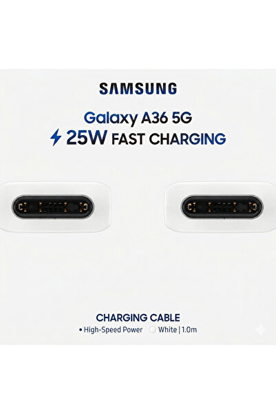 Samsung Galaxy A36 5g 25Wat TYPE-C Beyaz 1 Metre Şarj Kablosu**Samsung Orjinal