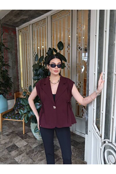 a lessa Kadın Kolsuz Blazer Yelek Şık Ofis Kombini2006