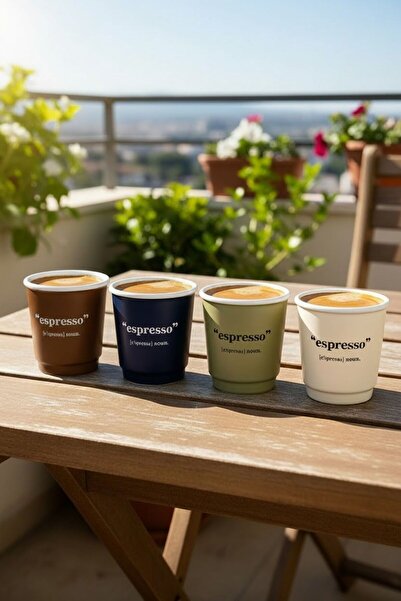 Bereketli Store Mien 4-Piece Art Porcelain Espresso Cup Set – Coffee Cup Set Modern Design Latte 260.8 ml