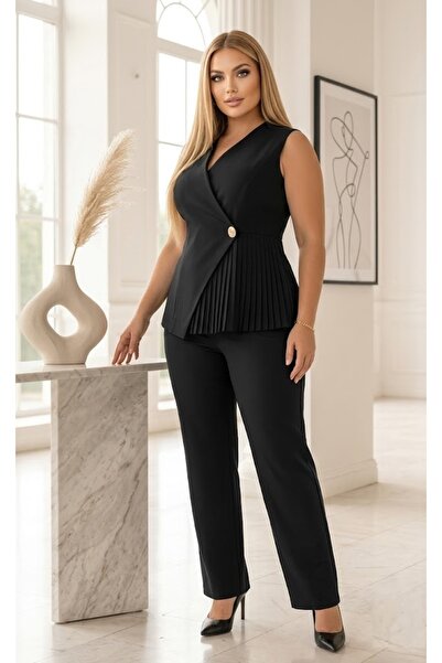 Butik Nilyam Women's Plus Size Double Breasted Collar Zero Sleeve Waist Brooc...