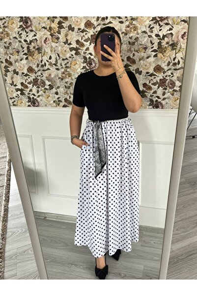 Shenaz Kadın Puantiye Detaylı Poplin Kumaş Elbise