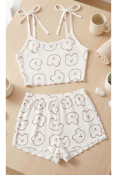 PEMBİŞ HOMEWEAR Angelina Fitilli Kaşkorse Şort Takımı