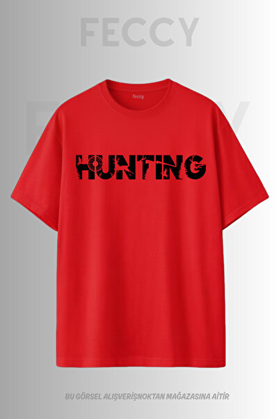 FECCY Tricou Premium Hunting cu imprimeu tematic Hunter, unisex, supradimensi...
