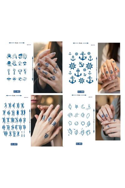 Airbrush Tattoo Aykırı Tarz 4 Adet Birden Yarı Kalıcı Minimal Parmak ve El Üs...