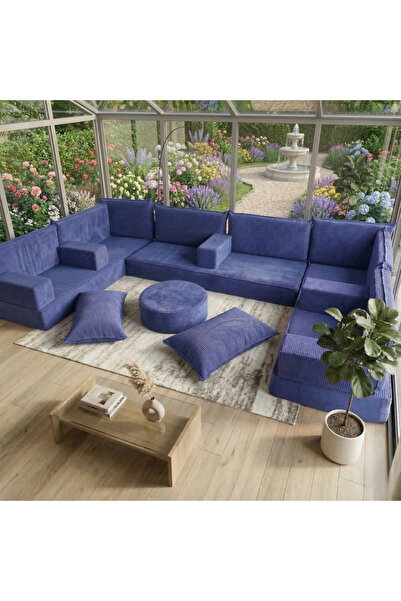 FEYZA DECOR HOME Premium Fitilli Kadife Modüler Dinlenme Minderi L Set 19 Par...