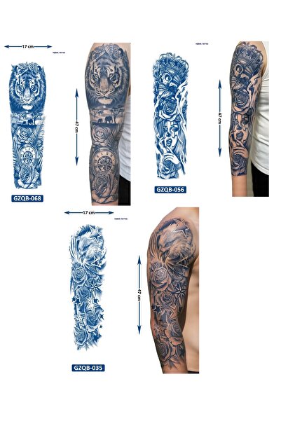 Airbrush Tattoo Tam Kol Kaplama 3 Adet Birden Yarı Kalıcı Geçici Dövme Aylık ...