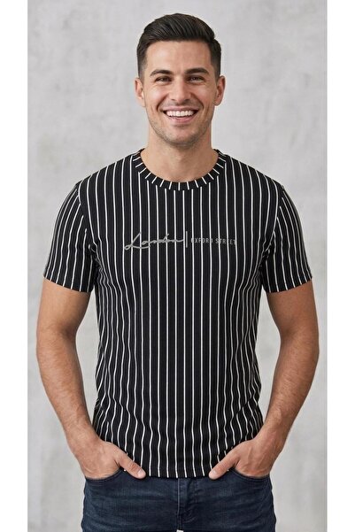 Original Men's Vertical Striped Relaxed Fit Crew Neck T-Shirt