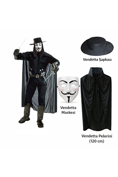 NW NessiWorld Set costum Vendetta – Pălărie, Mască, Pelerină (120 cm)