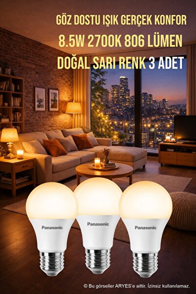 Aryes 8.5W E27 LED Ampul 2700K Sarı Işık 806 Lümen Tasarruflu Aydınlatma
