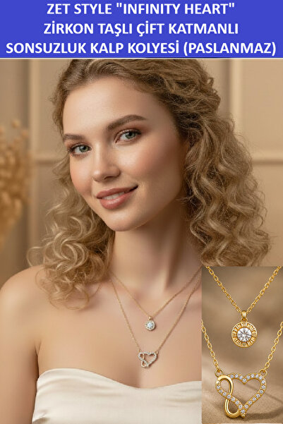 ZETCONCEPT Zet Style "Infinity Heart" Endless Heart Necklace – Gold Color Dou...